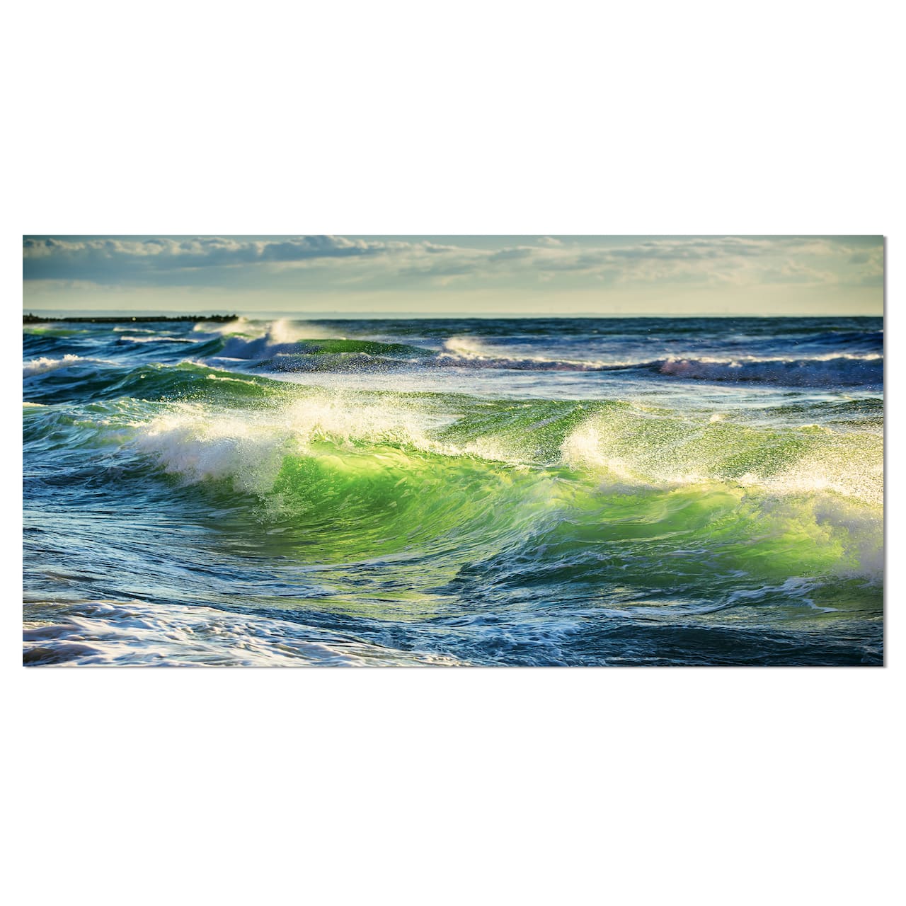 Designart - Sunrise and Shining Waves in Ocean - Beach Photo Canvas Print